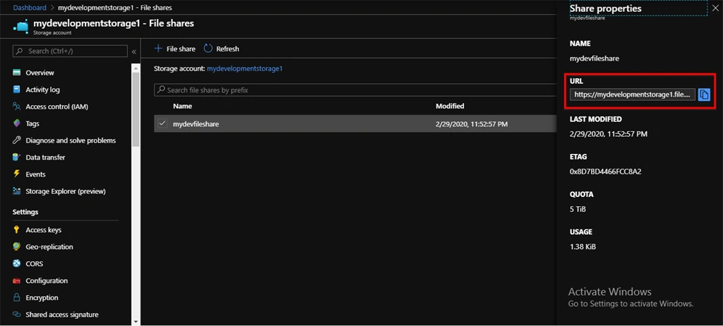 Mount Azure File Share in Windows