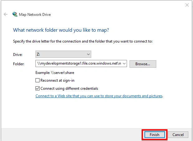 Mount Azure File Share in Windows