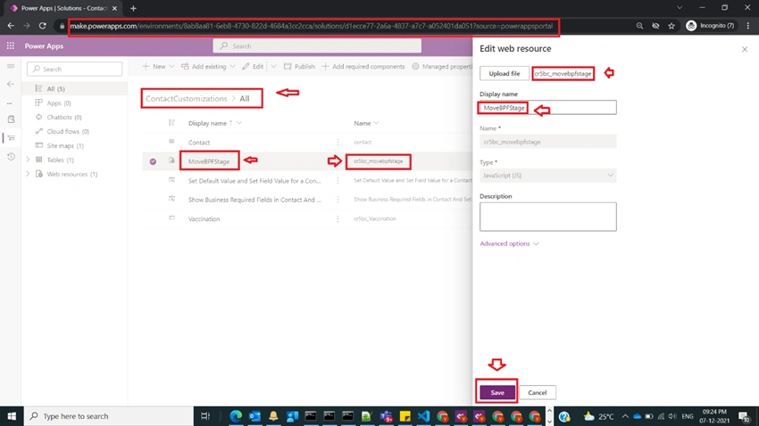 Move to Next Stage using JavaScript in BPF