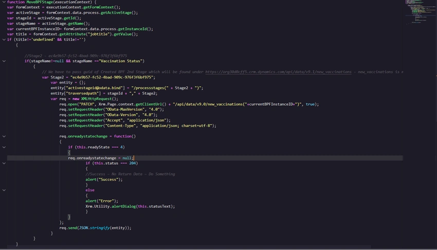 Move to Next Stage using JavaScript in BPF