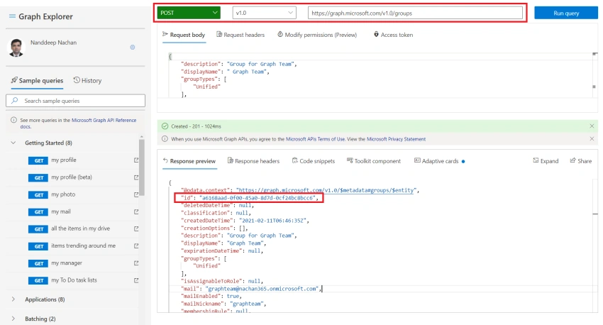 MS Teams Team creation with Graph APIs from Graph Explorer