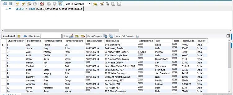 StudentDatails Table