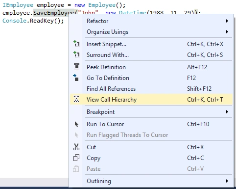 View Call Hierarchy Option