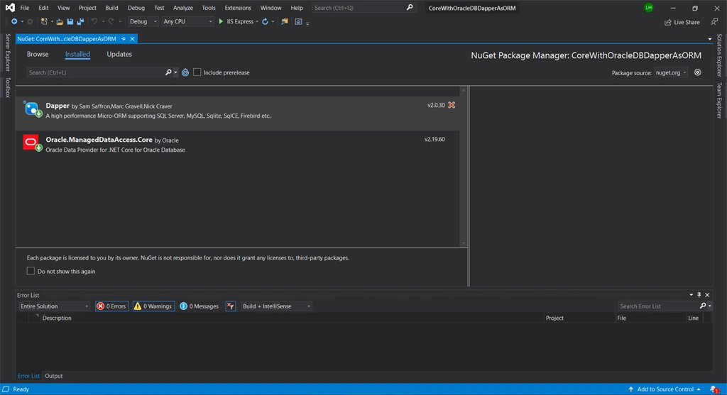 .Net Core With Oracle Database