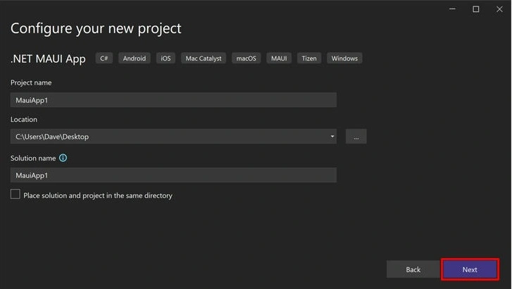 Configure new project in Visual Studio