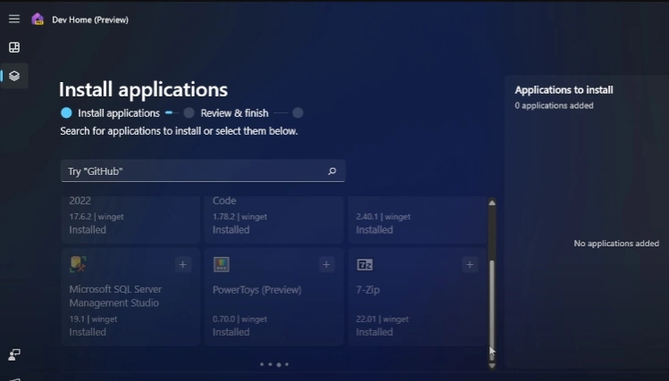 Dev Home tool in Windows