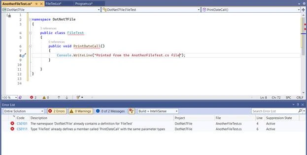New file scope feature in .NET 7