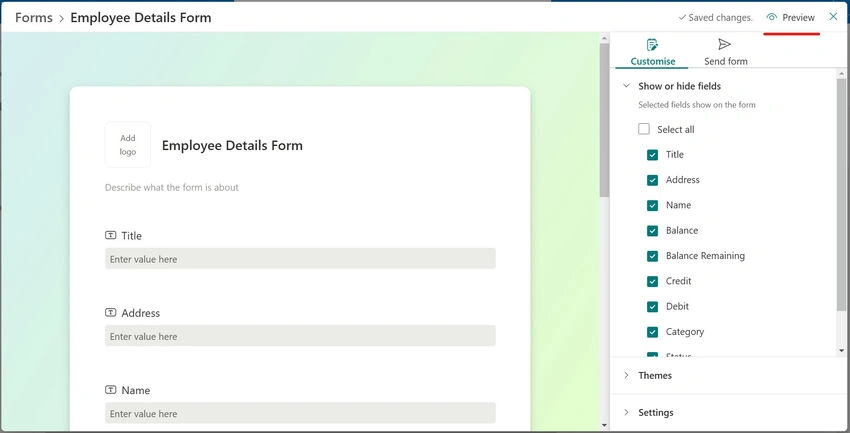 Preview the Form