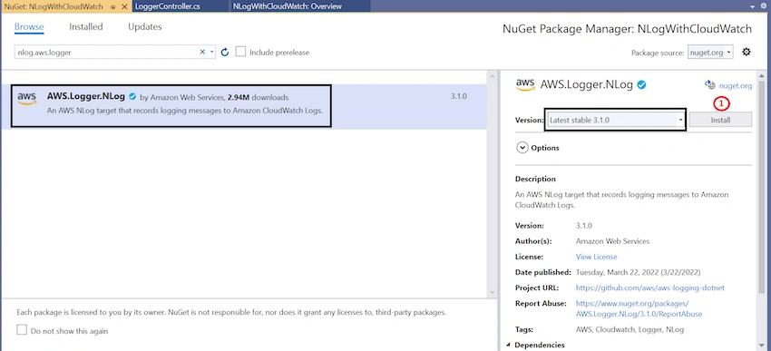 NLog With/Without AWS CloudWatch in .Net Core