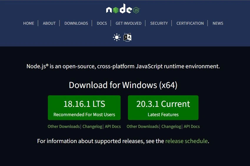 Download Node.js for windows