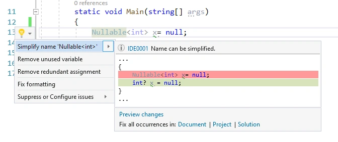 Visual Studio hint