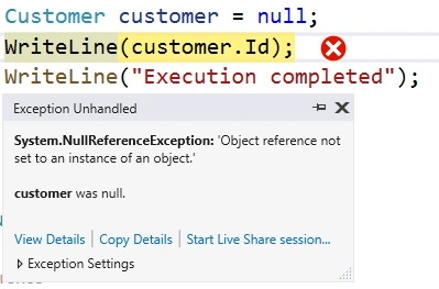 ‘System.NullReferenceException’ in debug mode