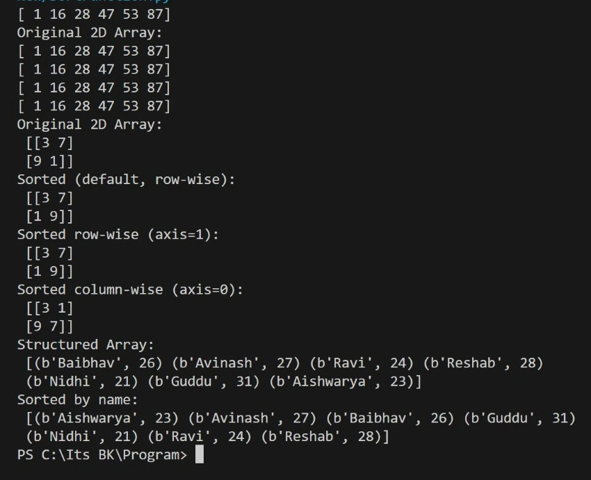 numpy.sort()
