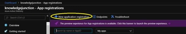 Azure Active Directory admin center - "+ New application registration" option