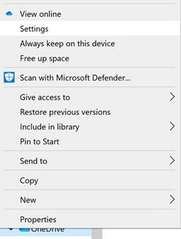 OneDrive settings