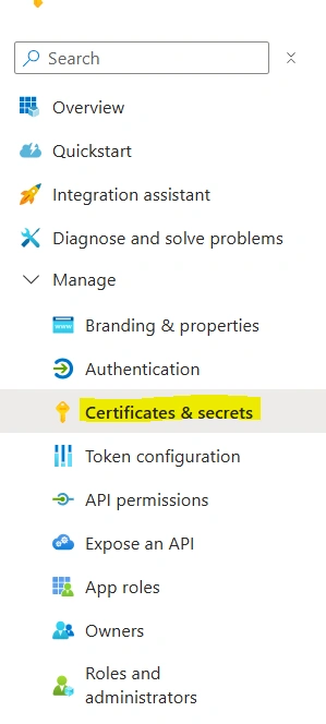 Certificates and secrets