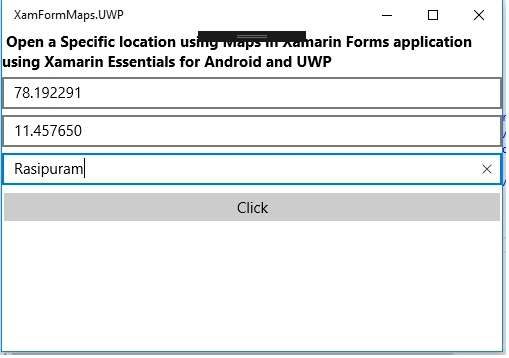 Open A Specific Location Using Maps In Xamarin Forms Application Using Xamarin Essentials For Android And UWP