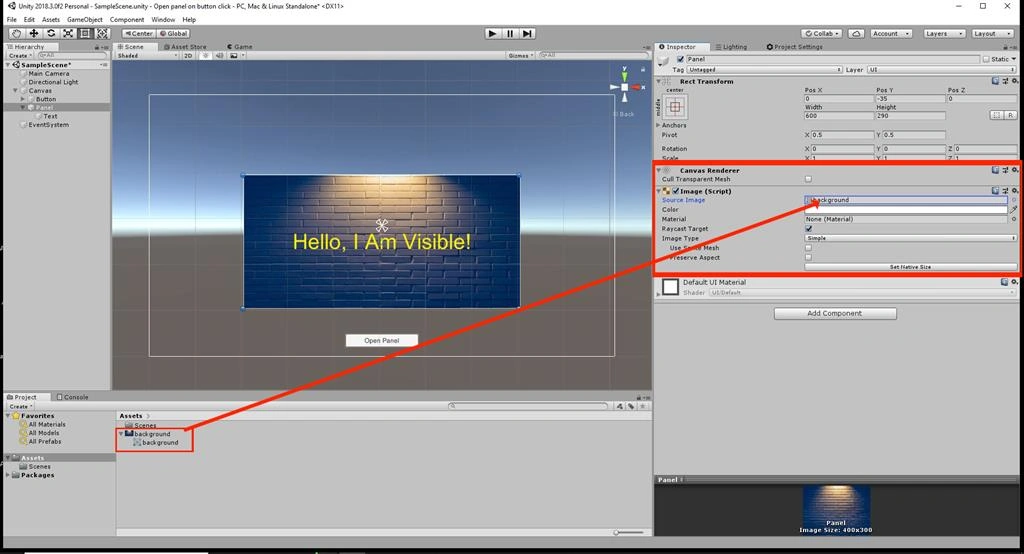 Open Panel On Button Click Using C# Script in Unity