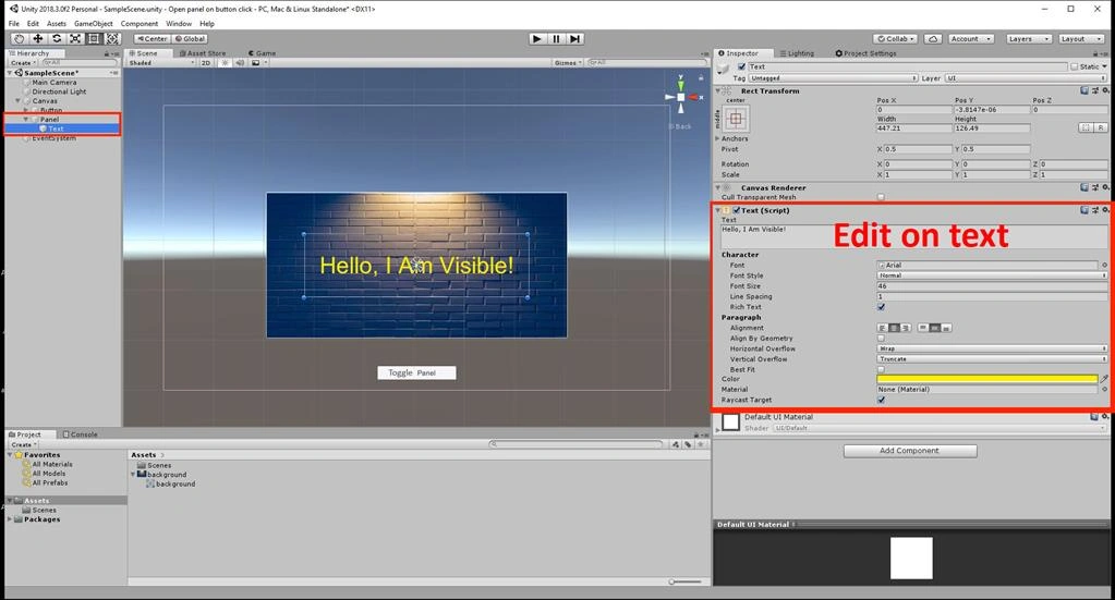 Open Panel On Button Click Using C# Script in Unity
