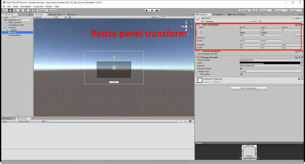 Open Panel On Button Click Using C# Script in Unity