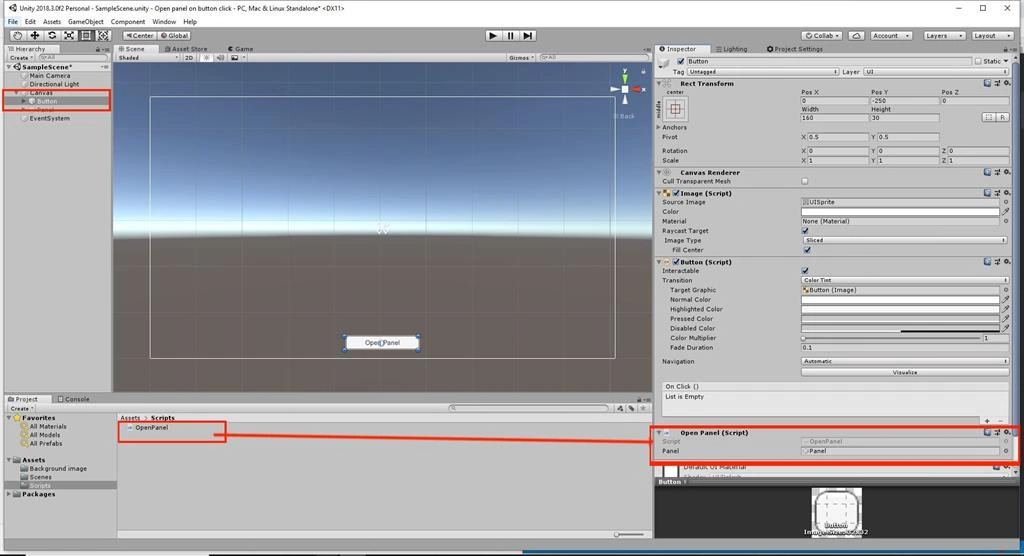 Open Panel On Button Click Using C# Script In Unity