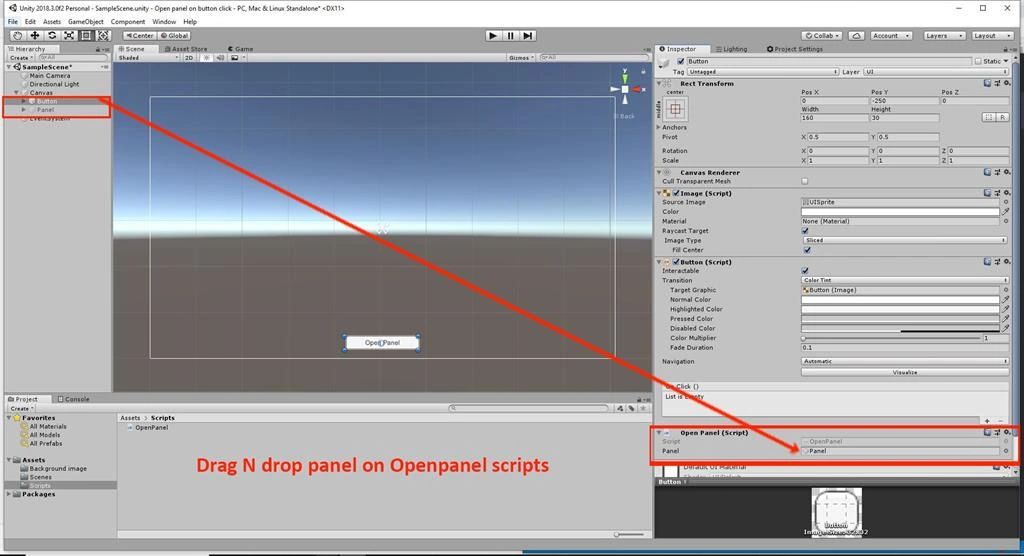 Open Panel On Button Click Using C# Script In Unity