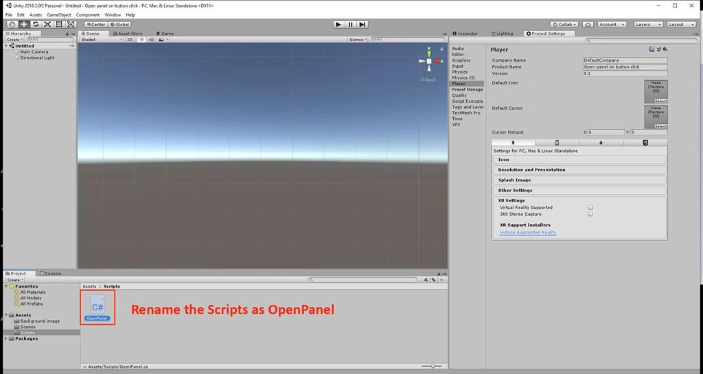 Open Panel On Button Click Using C# Script in Unity