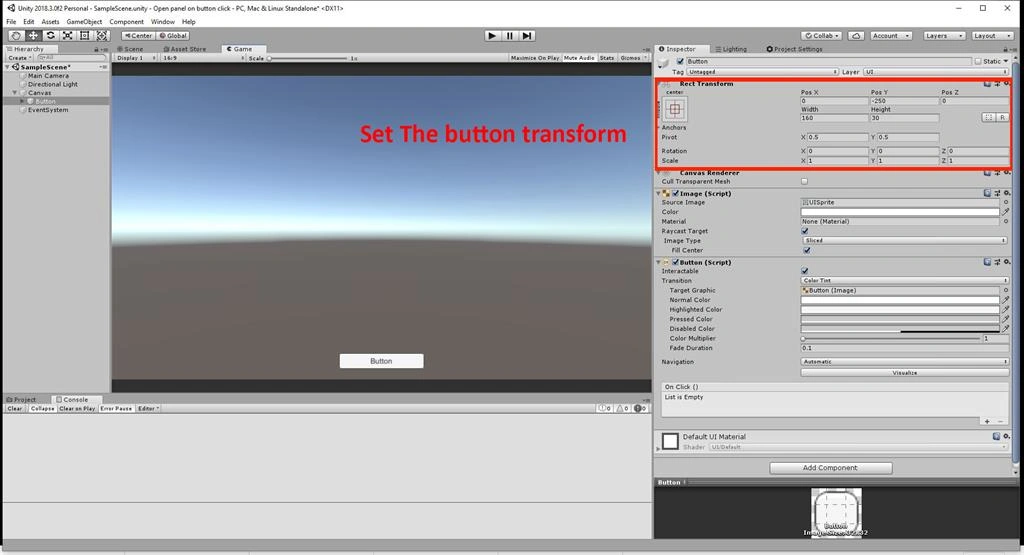 Open Panel On Button Click Using C# Script in Unity