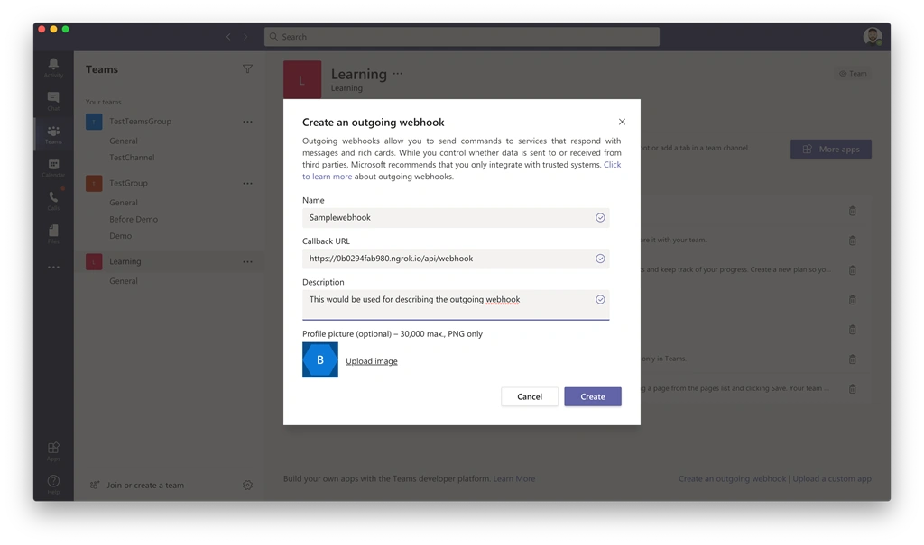 Outgoing Web Hook In Teams Using Yeoman Teams Generator