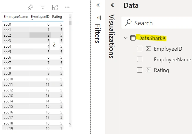 dataset table