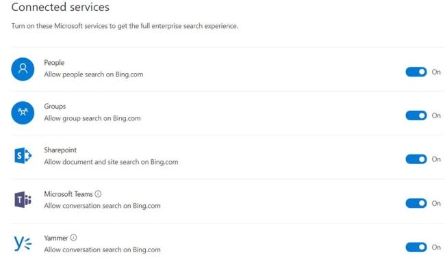 Office 365 - Microsoft Search - Office 365 services in allowed in bing search