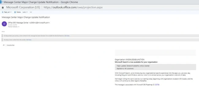Office 365 - Microsoft Search - Notification on email