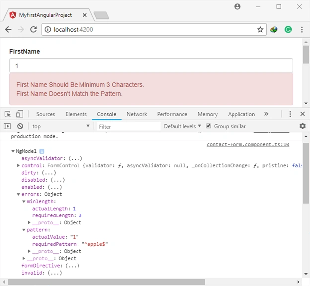 content of the errors object