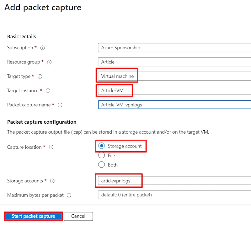 Packet Capture in Azure