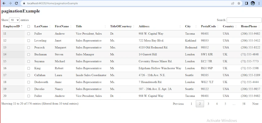 Pagination in MVC with Jquery DataTable