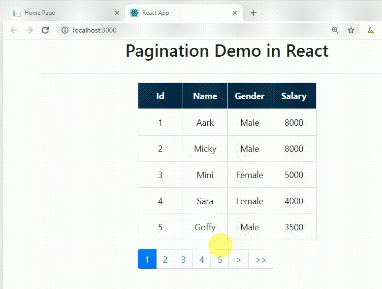 Pagination In ReactJS Using Web API And SQL
