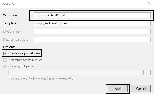 Adding Partial View