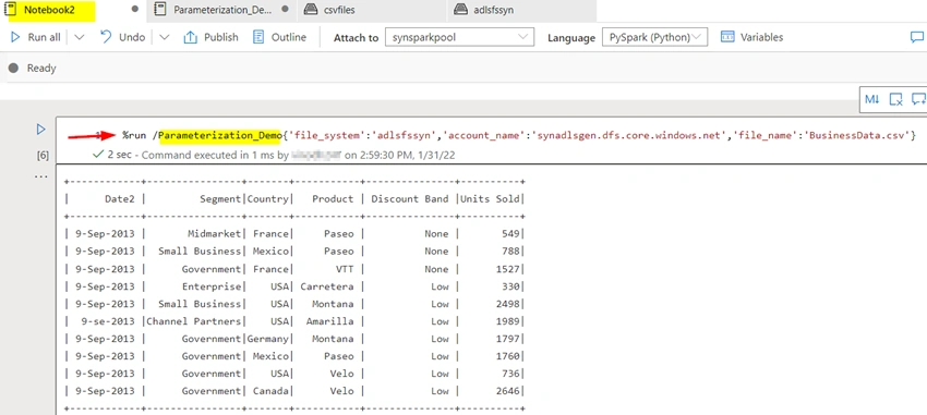 Parameterization in Azure Synapse Analytics Notebooks