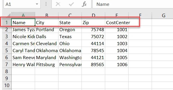 Input csv