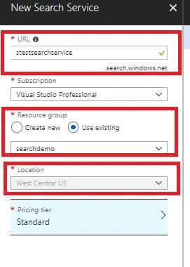 Create Azure Search Service