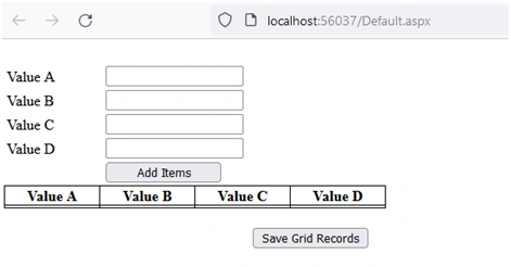 Pass and Save a set of values from Grid using AJAX in ASP.NET (C#)