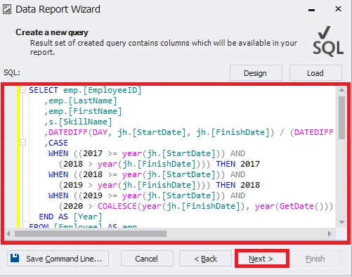 User query for the report
