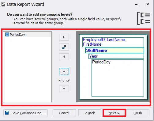 Configuring grouping for the report