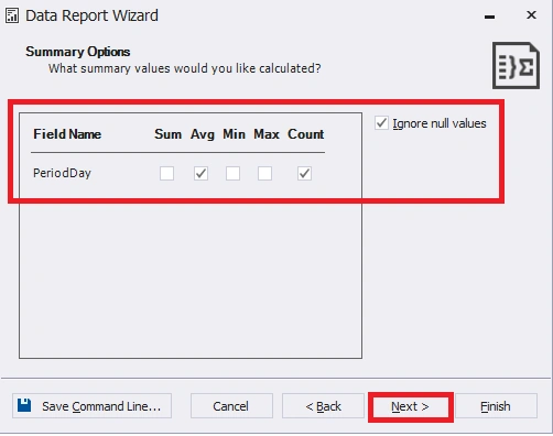 Setting data aggregation for the report