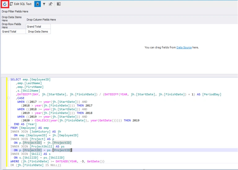 Refreshing the data with a user query