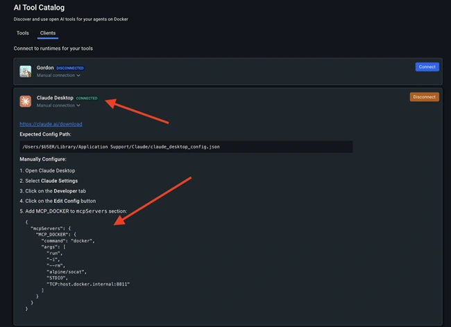 Manual way of connecting the clients to Docker