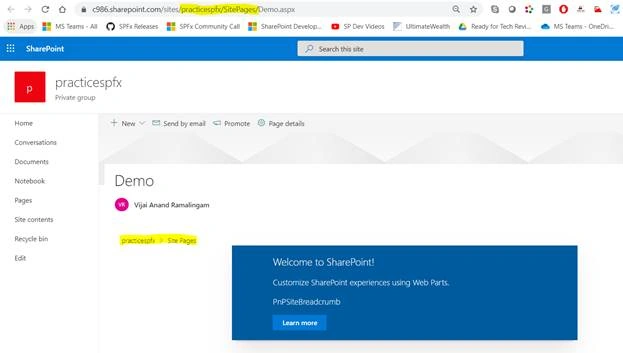 PnP Site Breadcrumb Control In SharePoint Framework