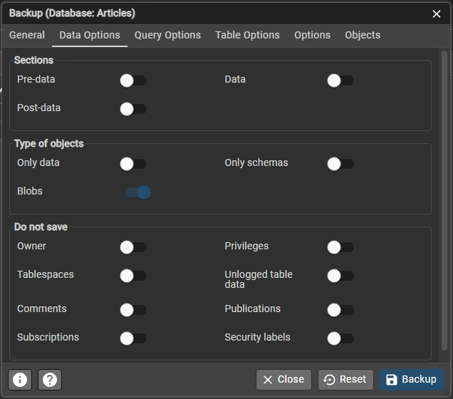Data Options Tab