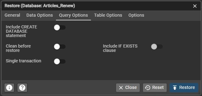 Restore Query Options Tab Image