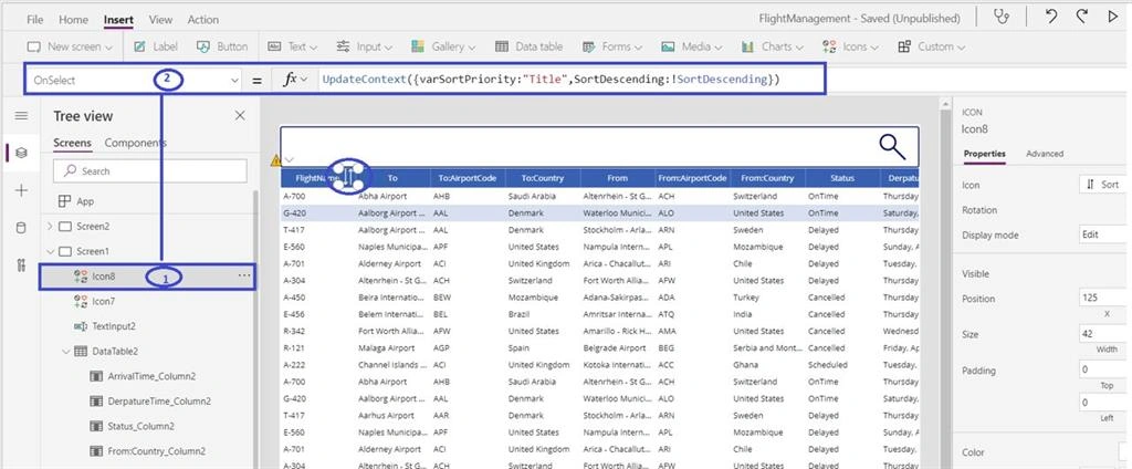 Power Apps - Build Search And Sorting To Column Header